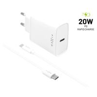 FIXED síťová USB-C nabíječka s USB-C/USB-C kabelem, PD, 1 m, 20W, bílá