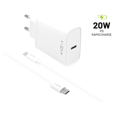 FIXED síťová USB-C nabíječka s USB-C/USB-C kabelem, PD, 1 m, 20W, bílá