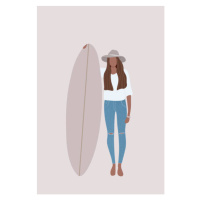 Ilustrace Flat illustration of surfer girl holding, LucidSurf, 26.7 × 40 cm