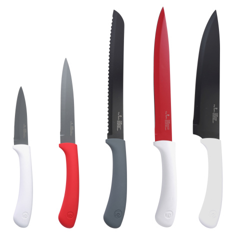 5-dílná sada nožů Pierre Cardin PC-5250 / 5 ks / nerezová ocel / černá / červená / bílá