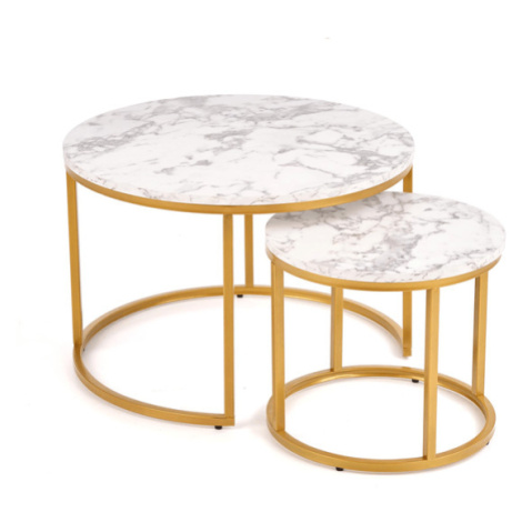 Konferenční stolek POULO bílý mramor/zlatá, sada 2 ks