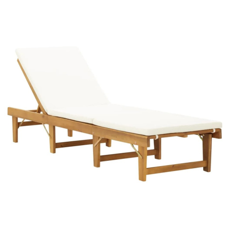 vidaXL Skládací lehátko s poduškou masivní akáciové dřevo krémově bílé