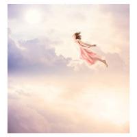 Ilustrace Girl in a pink dress flying through the sky, Melpomenem, 40 × 40 cm