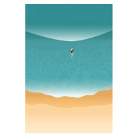 Ilustrace Surfer puddle out through the waves, LucidSurf, 26.7 × 40 cm