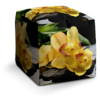 Sablio Taburet Cube Žluté orchideje: 40x40x40 cm