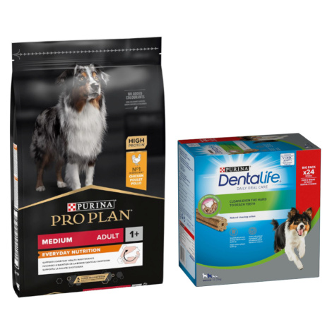 PURINA PRO PLAN granule + Dentalife snacky zdarma - Medium Adult Everyday Nutrition (7 kg) + 24 