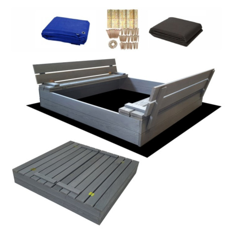 ELIS DESIGN Pískoviště dřevěné s krytem/lavičkami předvrtané impregnované premium 120x120 cm - š Elisdesign