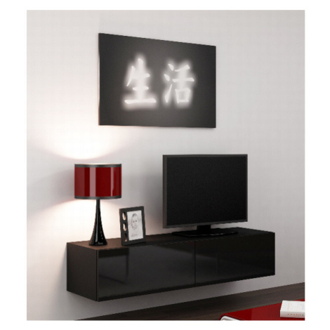 Televizní stolek KEAGEN 140 cm - plná dvířka, černá/černý lesk CAMA