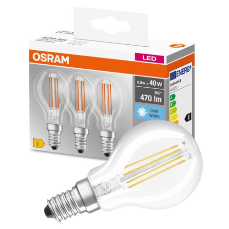 3PAK LED žárovka LED  E14 P45 4W = 40W 470lm 4000K Neutrální 320° Filament OSRAM Base