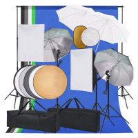 vidaXL Foto studio set se softboxy, deštníky, pozadím, odraznou deskou