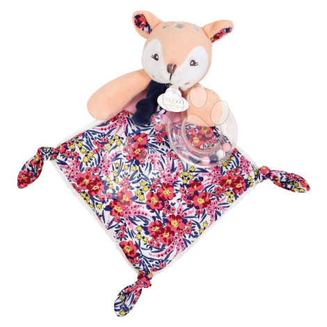 Plyšový jelínek s chrastítkem Rattle Deer Boh'aime Doudou et Compagnie v dárkovém balení růžový 