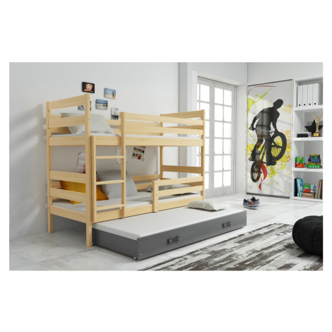BMS Dětská patrová postel s přistýlkou Eryk 3 | borovice Barva: Borovice / šedá, Rozměr: 160 x 8