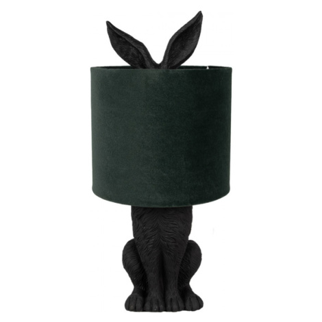 Černá stolní lampa králík s tmavě zeleným stínidlem Konijn – 20x43 cm Clayre & Eef