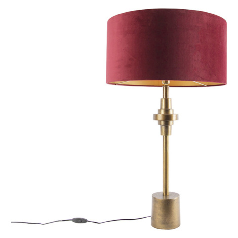 Art Deco stolní lampa bronzový sametový odstín červená 50 cm - Diverso QAZQA