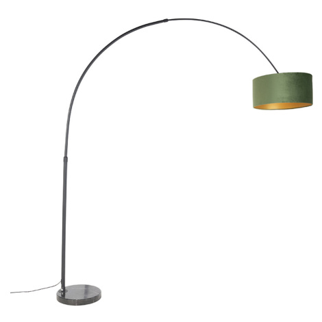 Oblouková lampa černá ssametovým stínítkem zelená se zlatem 50 cm - XXL QAZQA