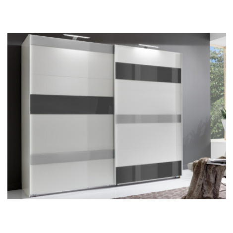 Šatní skříň Monaco, 225 cm, bílá/šedé sklo Asko