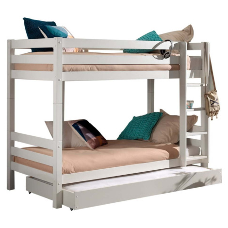Bílá patrová dětská postel z borovicového dřeva s úložným prostorem PINO – Vipack