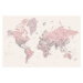 Mapa Detailed watercolor world map in dusty pink and cream, Madelia, Blursbyai, 40 × 26.7 cm