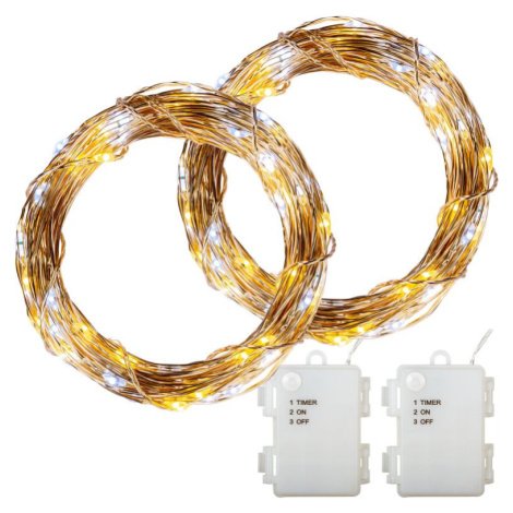 VOLTRONIC 2x 100 LED světelný řetěz, drát, teplá/studená bí VOLTRONIC®