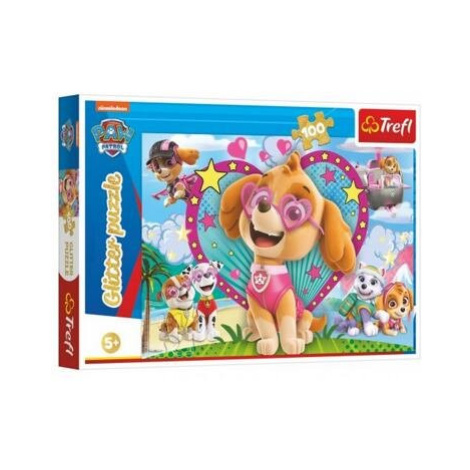 Puzzle Paw Patrol/Tlapková patrola třpytivé 100 dílků 48x34cm v krabici 33x23x4cm