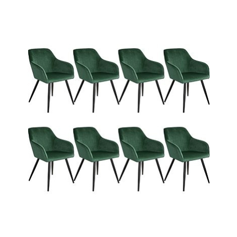 8× Židle Marilyn sametový vzhled černá, tmavě zelená/černá tectake