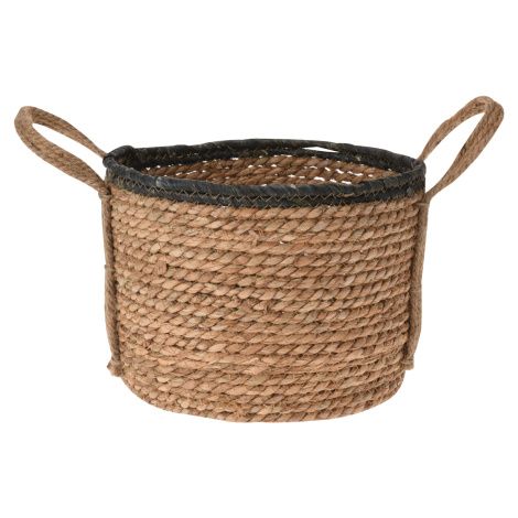H&L Košík z mořské trávy Rona (25x25x25cm) – malý, kulatý s ušima, přírodní/černý
