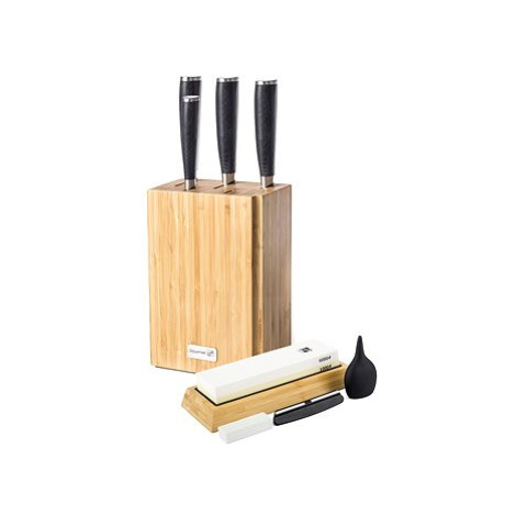 G21 Sada nožů Damascus Premium v bambusovém bloku, 4 ks + brusný kámen
