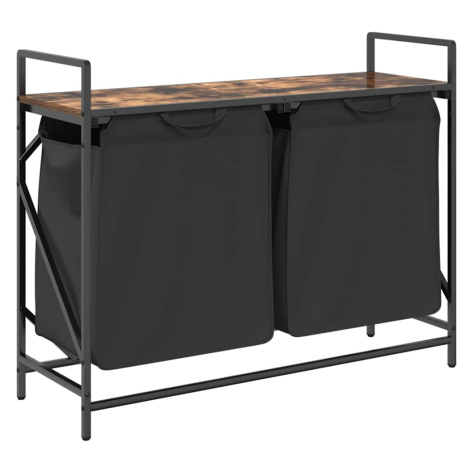 vidaXL Koš na prádlo se 2 přihrádkami a policí kouřový dub