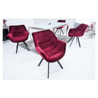Estila Designová otočná čalouněná židle Antik se sametovým prošívaným potahem v karmínově červen