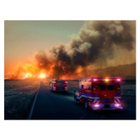 Fotografie Ambulance driving to forest fire in desert, Colin Anderson Productions pty ltd, 40 × 