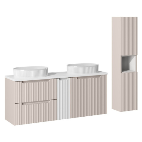 Comad Koupelnová sestava Nova Cashmere Beyond s deskou, umyvadly a skříňkami 140 cm bílá/kašmíro