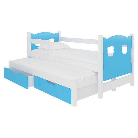 Dětská postel Campos s přistýlkou Rám: Bílá, Čela a šuplíky: Modrá
