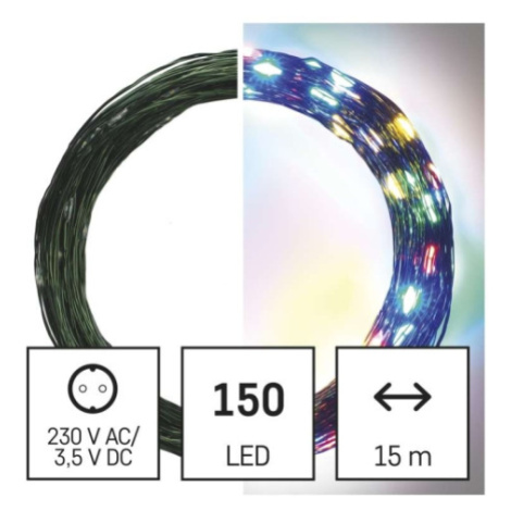 Vánoční osvětlení EMOS D3AM03 ZY1920T 150LED nano řetěz zelený 15m multicolor s časovačem