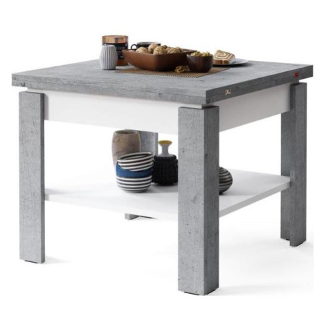 Rozkládací konferenční/jídelní stůl s odkládací policí LIA šedá beton/bílá 5903631912665