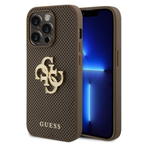 Guess PU Perforated 4G Glitter Metal Logo kryt iPhone 15 Pro béžový