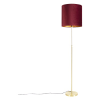 Stojací lampa zlatá / mosazná s odstínem červeného sametu 40/40 cm - Parte