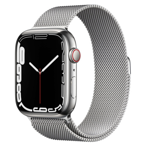 Apple Watch Series 7 Cellular 45mm stříbrná ocel se stříbrným milánským tahem