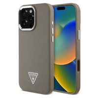 Guess PU Grained Triangle Logo kryt pro iPhone 16 Pro Max hnědý