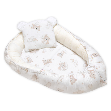 Baby Nellys Oboustranné hnízdečko, podložka + polštářek 3D, Bavlna, Malý medvídek, bílé