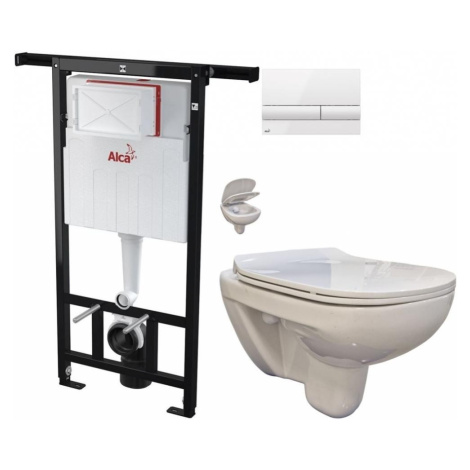 Předstěnový instalační systém s bílým tlačítkem M1710 + WC bez oplachového kruhu Edge + SEDÁTKO  Alcaplast