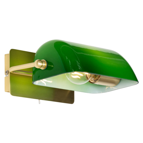 Klasické notářské nástěnné svítidlo mosazné se zeleným sklem - Banker QAZQA