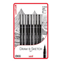PIN - Draw and Sketch sada 8 ks linerů, černá (0,05/0,1/0,3/0,5/0,8/1,0/1,2/štětec)