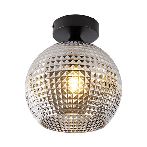 Art Deco stropní svítidlo černé s kouřovým sklem - Sphere QAZQA