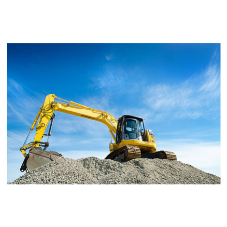 Fotografie Backhoe on a Gravel Pile, BirdImages, 40 × 26.7 cm