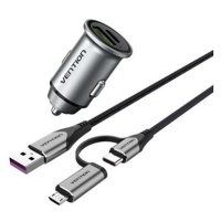 Set Vention USB A+C (18W/20W) Car Charger Gray + USB 2.0 to 2-in-1 USB-C/Micro USB 5A 0.5m Gray