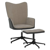 Relaxační křeslo se stoličkou světle šedé samet a PVC, 327842