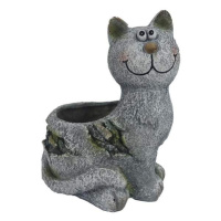 Obal kočka sedící polyresinová šedá 21,5cm