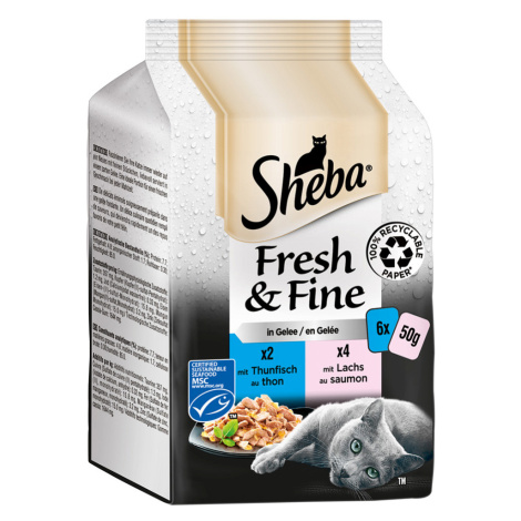 Megapack Sheba Fresh & Fine kapsičky 12 x 50 g - tuňák a losos v želé
