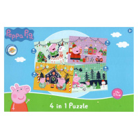 Dětské puzzle 4v1 PRASÁTKO PEPPA a vánoční nálada, 19x29 cm