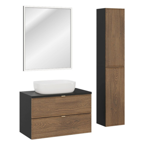 Comad Koupelnová sestava Talia Casella s deskou, umyvadlem, skříňkami a zrcadlem 80 cm černá mat